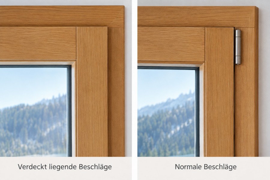Verdeckt liegende und normale Fensterbeschläge im Vergleich